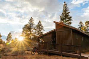 Aquarius Trail Hut System hut at sunset