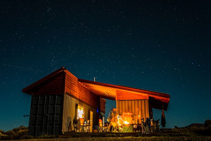 Aquarius Trail Hut System hut at night